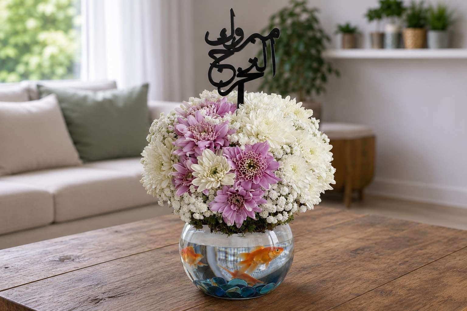 Elegant Chrysanthemum Goldfish Bowl - Ward and Haneen - Buy Flower in hawally, Kuwait