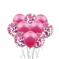 Set of 10 pink helium celebration balloons from Ward and Haneen with "Spark" design, inflated and floating.