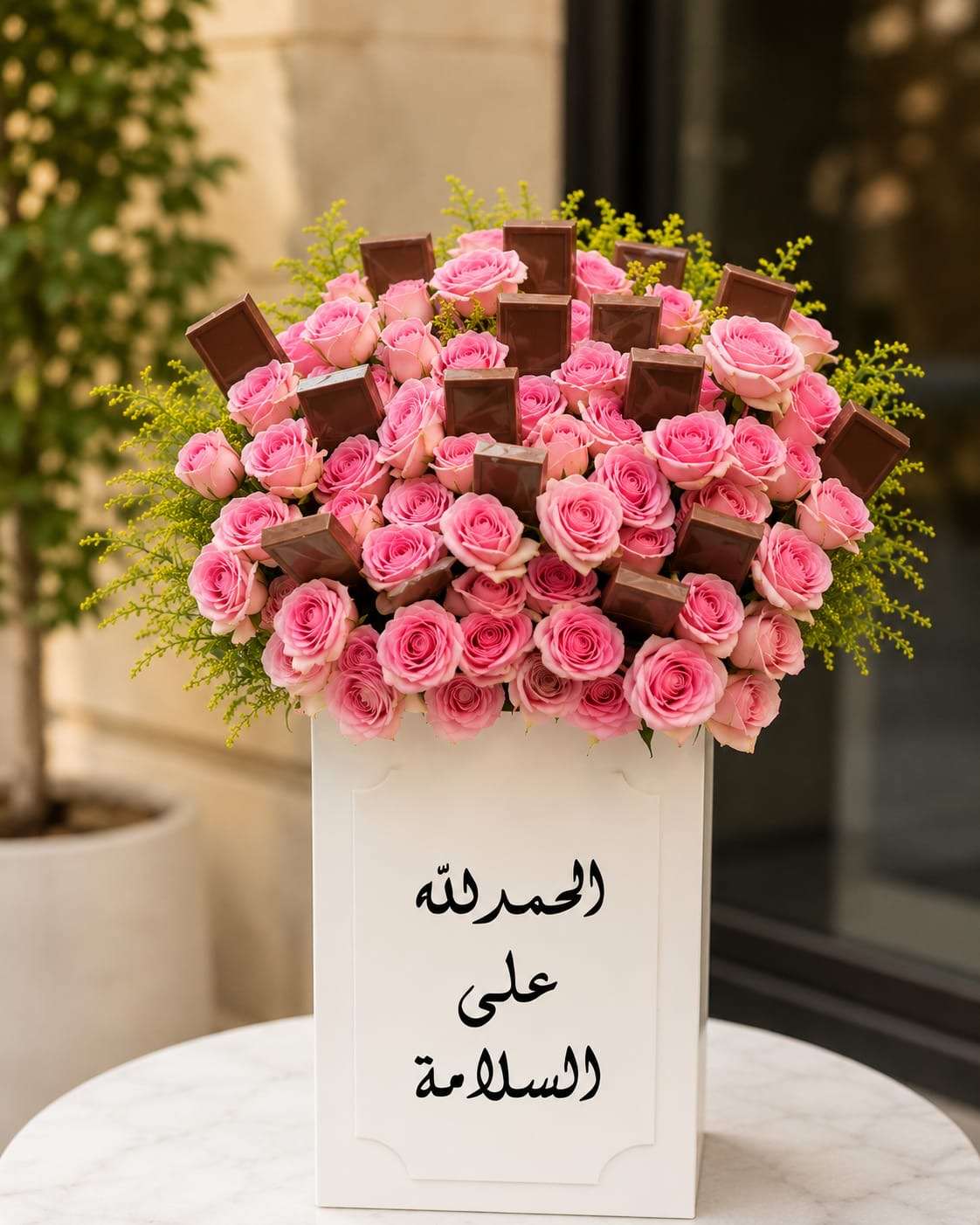 Pink Roses & Chocolate Arrangement 001 - Ward and Haneen - Buy Flower in hawally, Kuwait