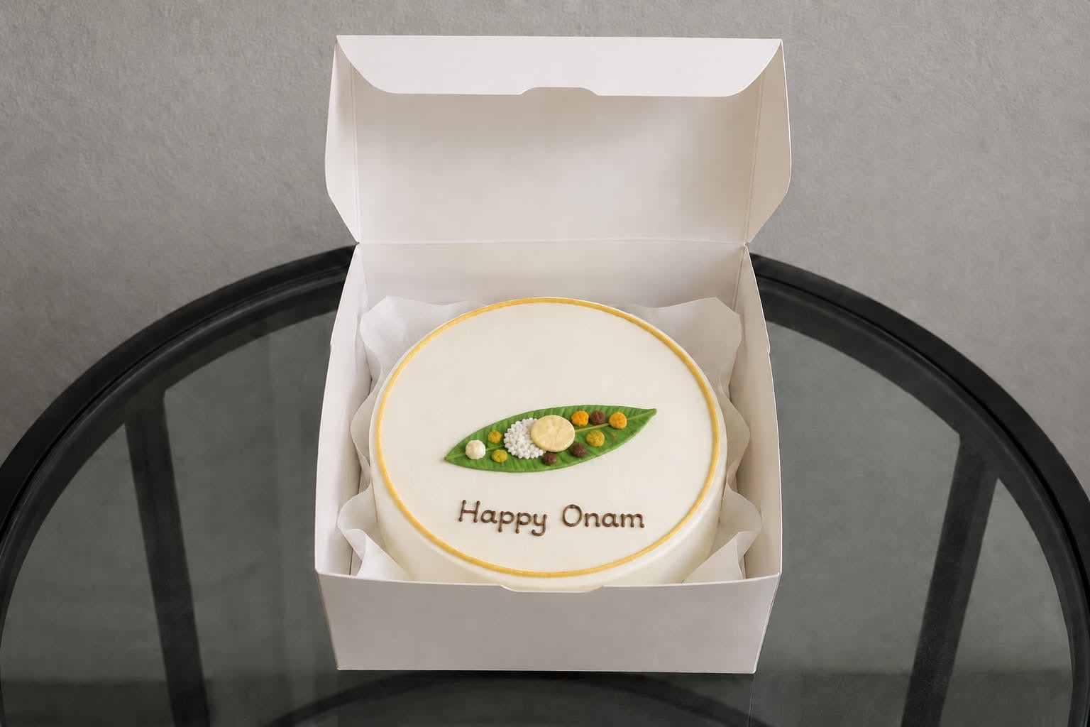 Happy onam leaf design cake