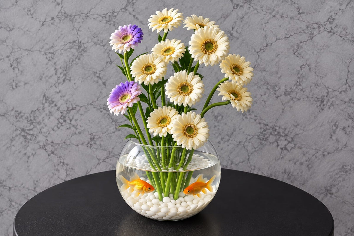 🌼 Cream & Lilac Gerbera Harmony Bowl