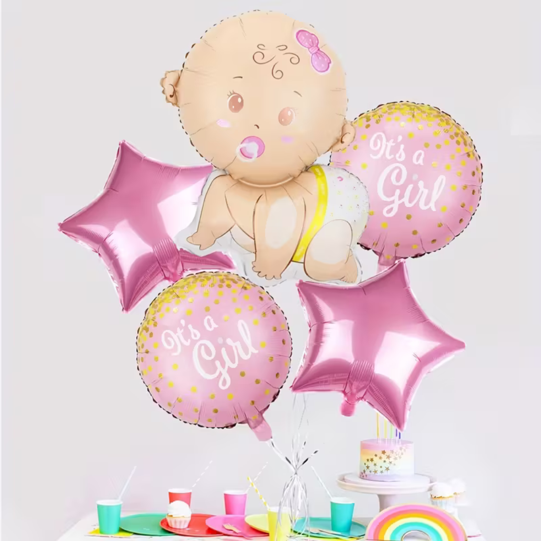 Baby Shower Balloon Set – It’s a Girl (5-Piece Helium Foil Set)