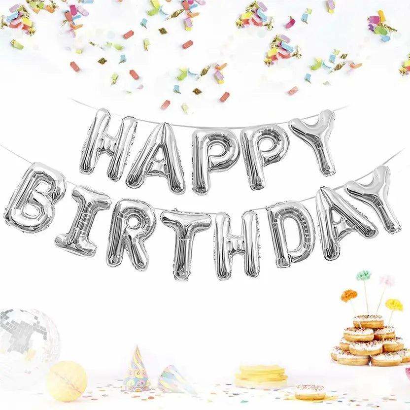 Silver Happy Birthday Foil air Balloon Set – Premium Party Decoration
