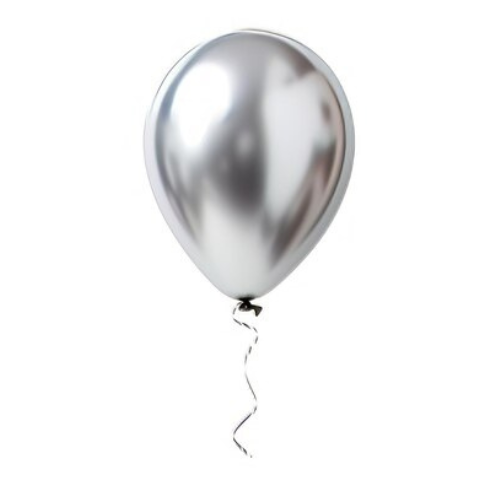 Colorful helium balloon by Ward and Haneen floating against a clear sky. Bright, cheerful party decoration.