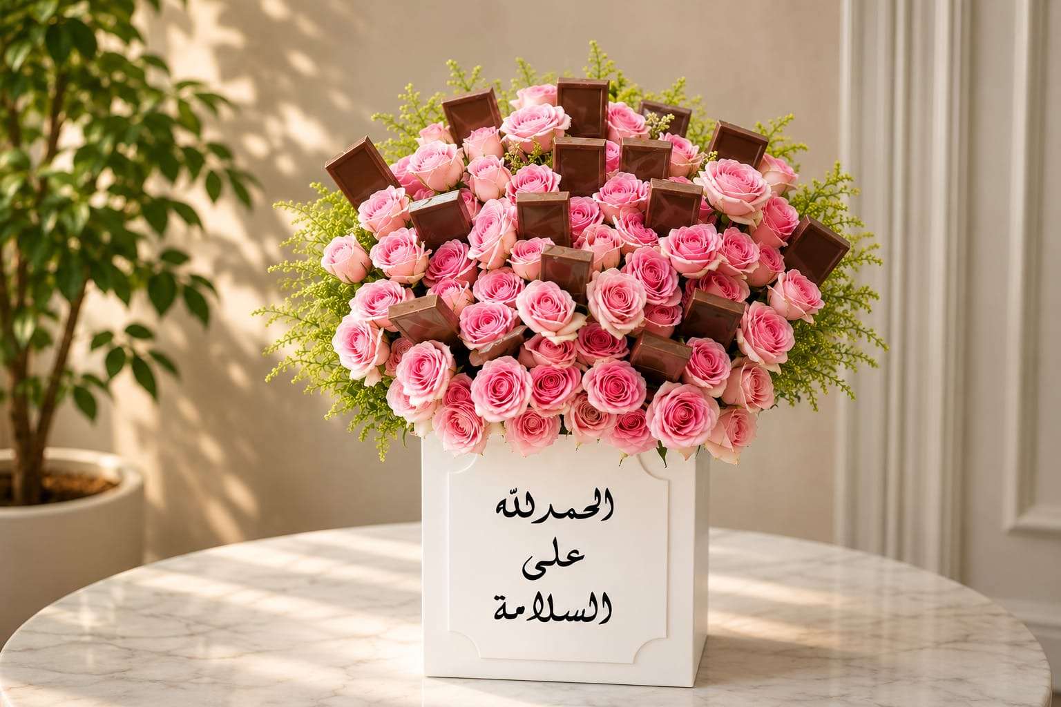 Pink Roses & Chocolate Luxury Arrangement - Ward and Haneen - Buy Flower in hawally, Kuwait