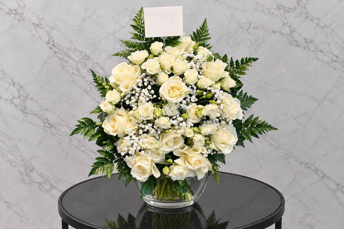 White Round Glass Floral Vase