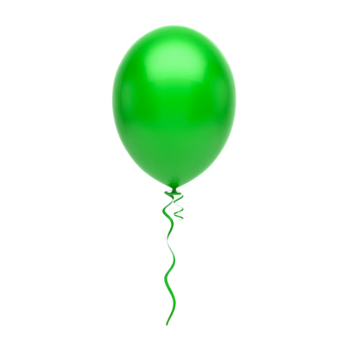 Colorful helium balloon from Ward and Haneen floating in the air against a clear sky.