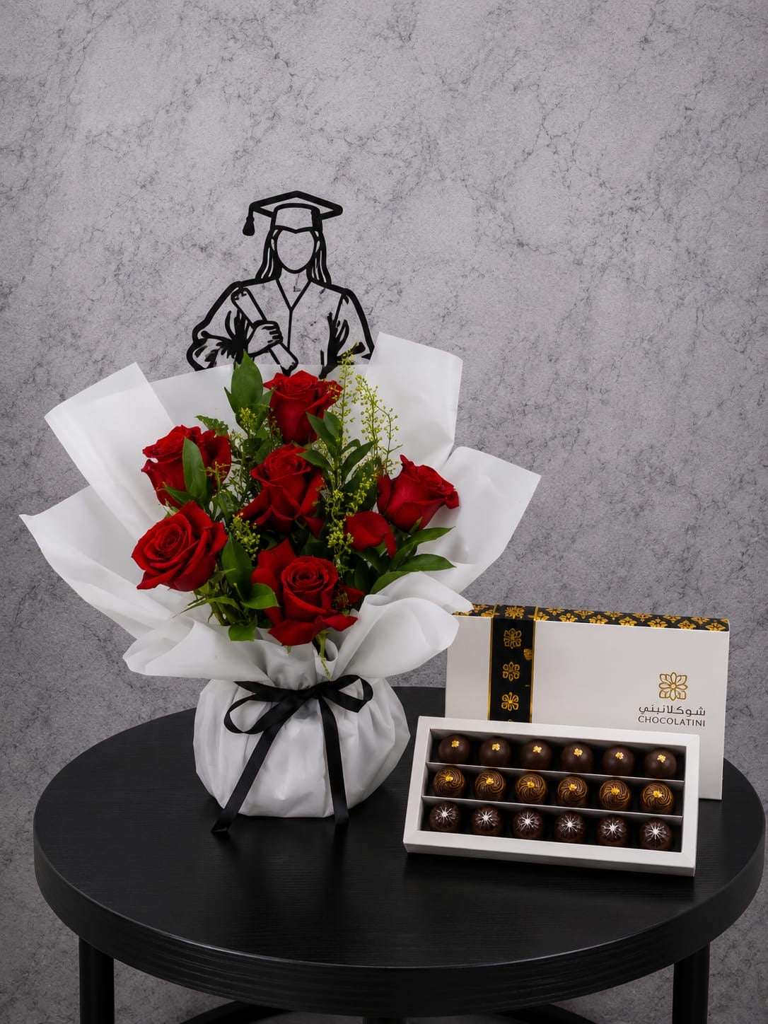 🎓 Red Roses Graduation Bouquet & Chocolate Box Set - Ward and Haneen - Buy Flower in hawally, Kuwait