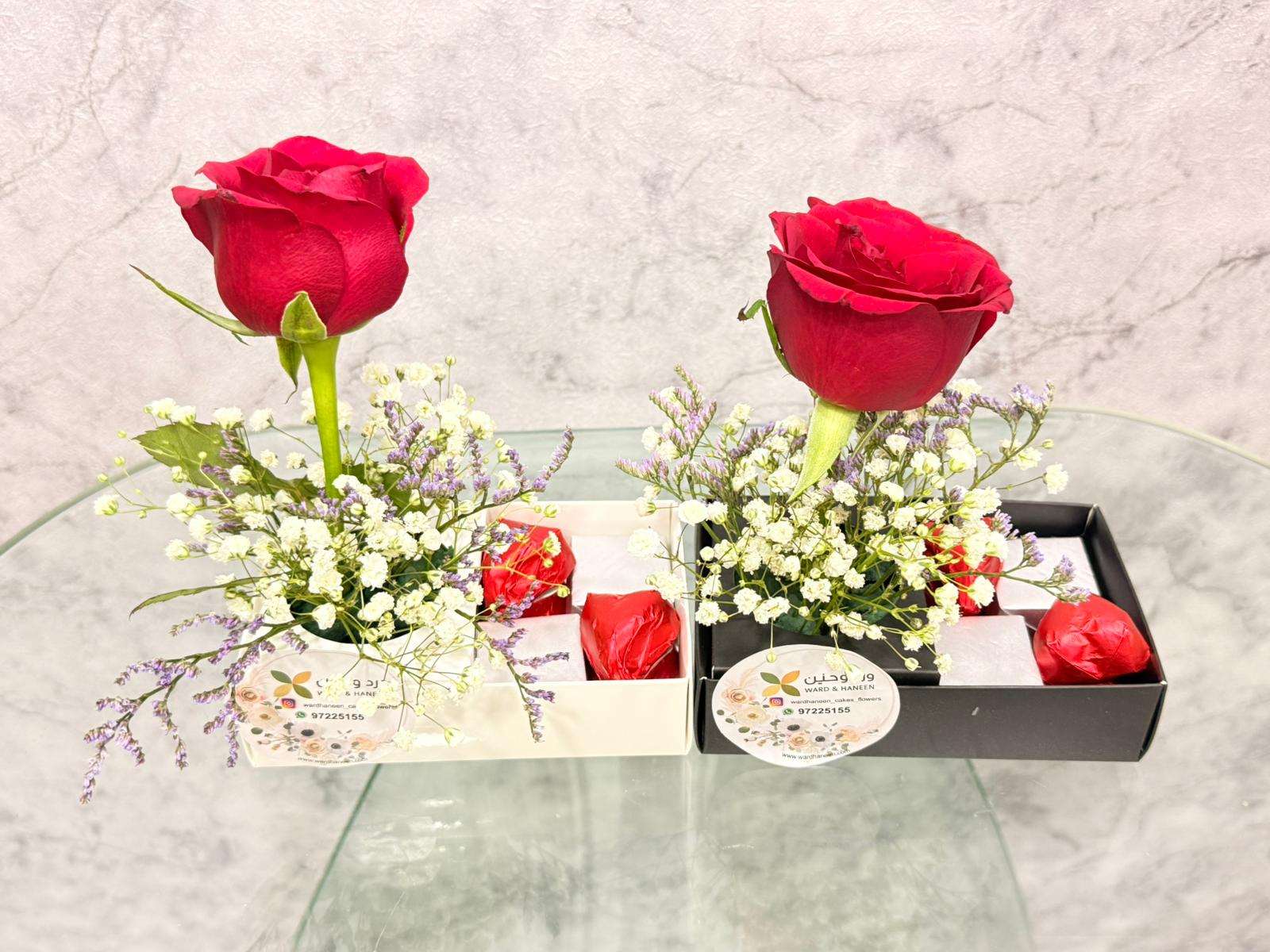 Mini Chocolate Box with single Flower - Ward and Haneen - Buy Flower in hawally, Kuwait