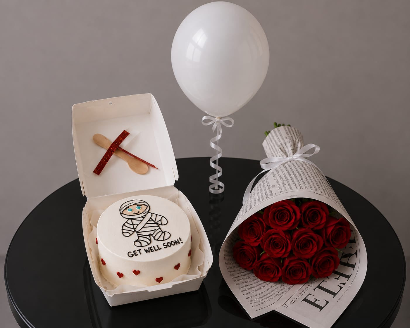 Get Well Soon Roses & Cake Combo 10