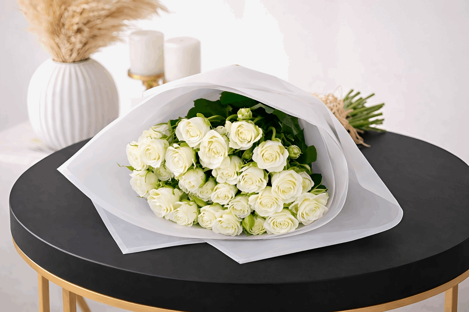 Elegant White Rose Bouquet - Ward and Haneen - Buy Flower in hawally, Kuwait