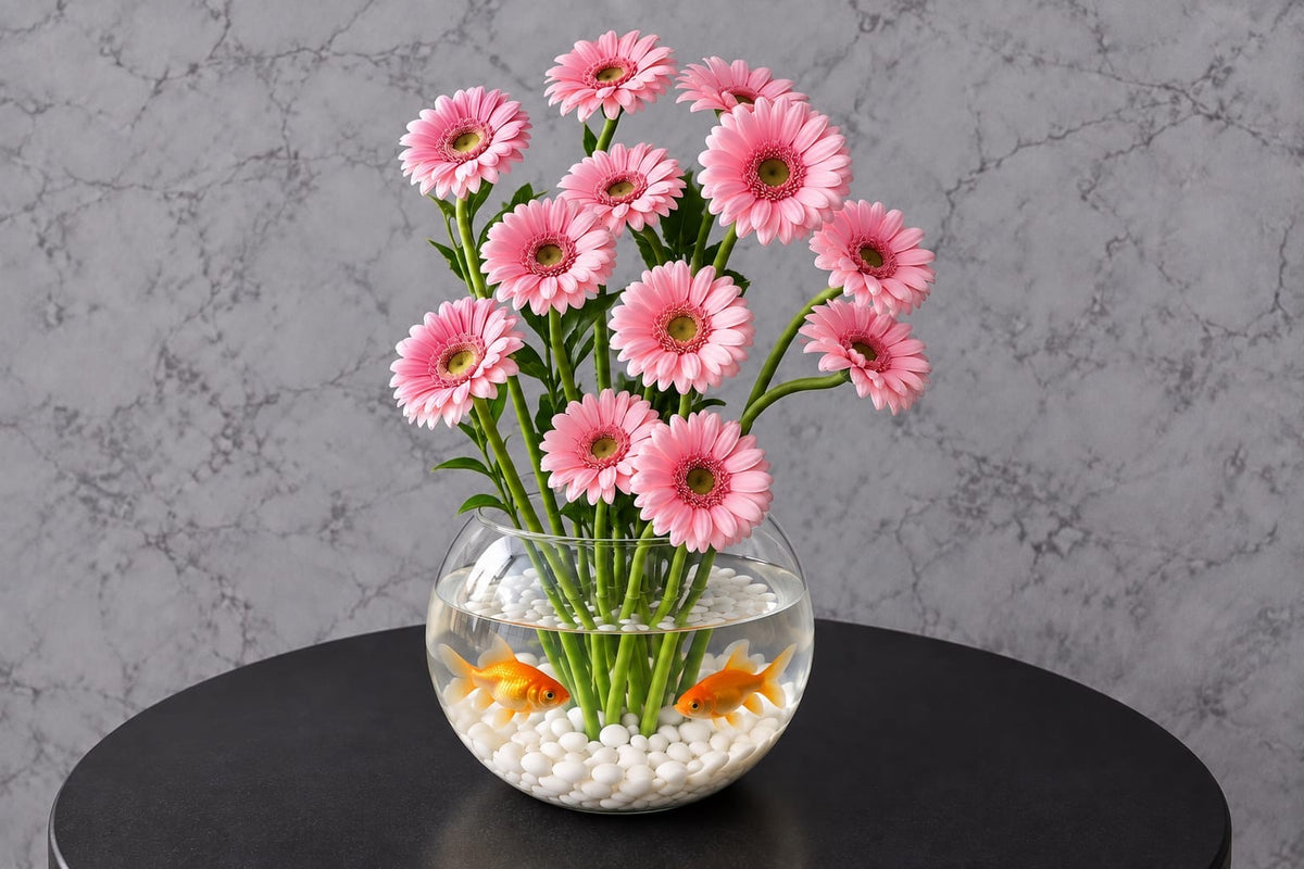 🌿 Pink Gerbera & Goldfish Harmony Bowl