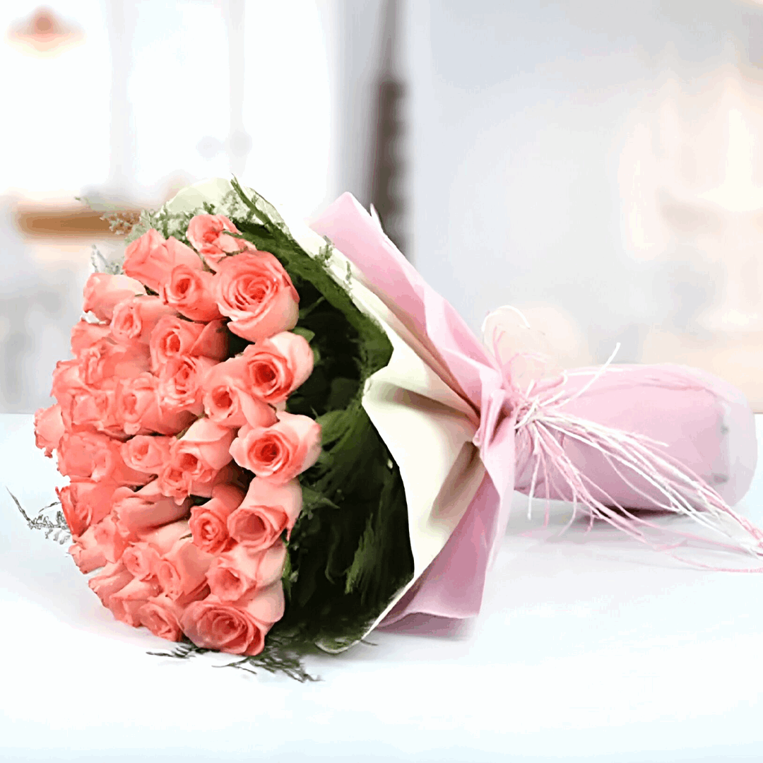 Blush Peach Rose Symphony Bouquet – 40 Pieces - Ward and Haneen - Buy Flower in hawally, Kuwait