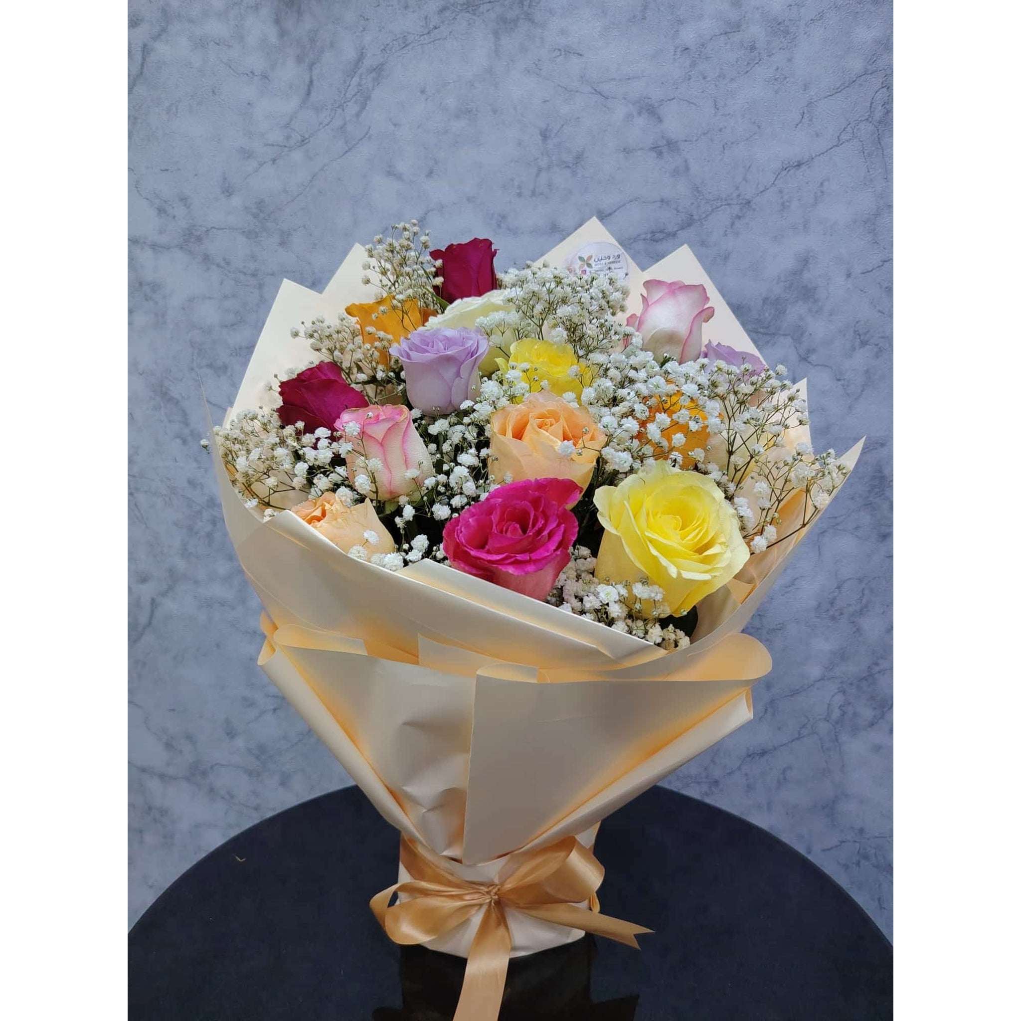 Elegant Mixed Rose Bouquet – Pastel & Bright Harmony - Ward and Haneen - Buy Flower in hawally, Kuwait