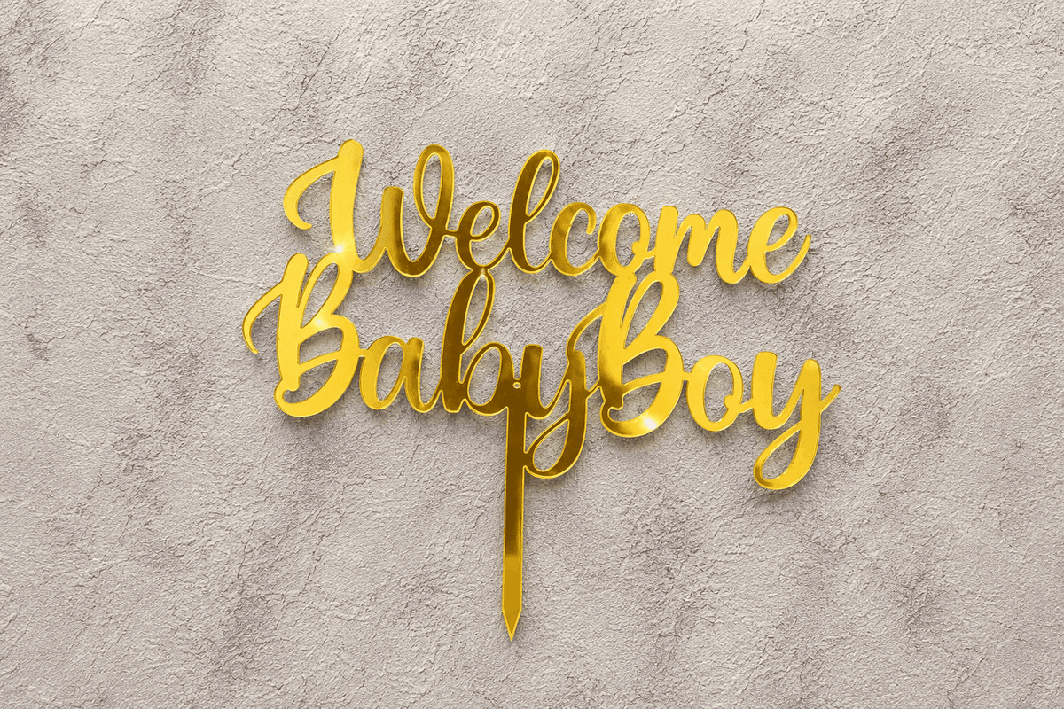 Welcome Baby Boy Cake Topper – Gold