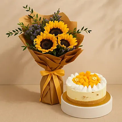 Sunflower Bouquet & Celebration Cake