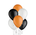 Set of six Ward and Haneen balloons in white, black, and orange colors, featuring round shapes perfect for celebrations.