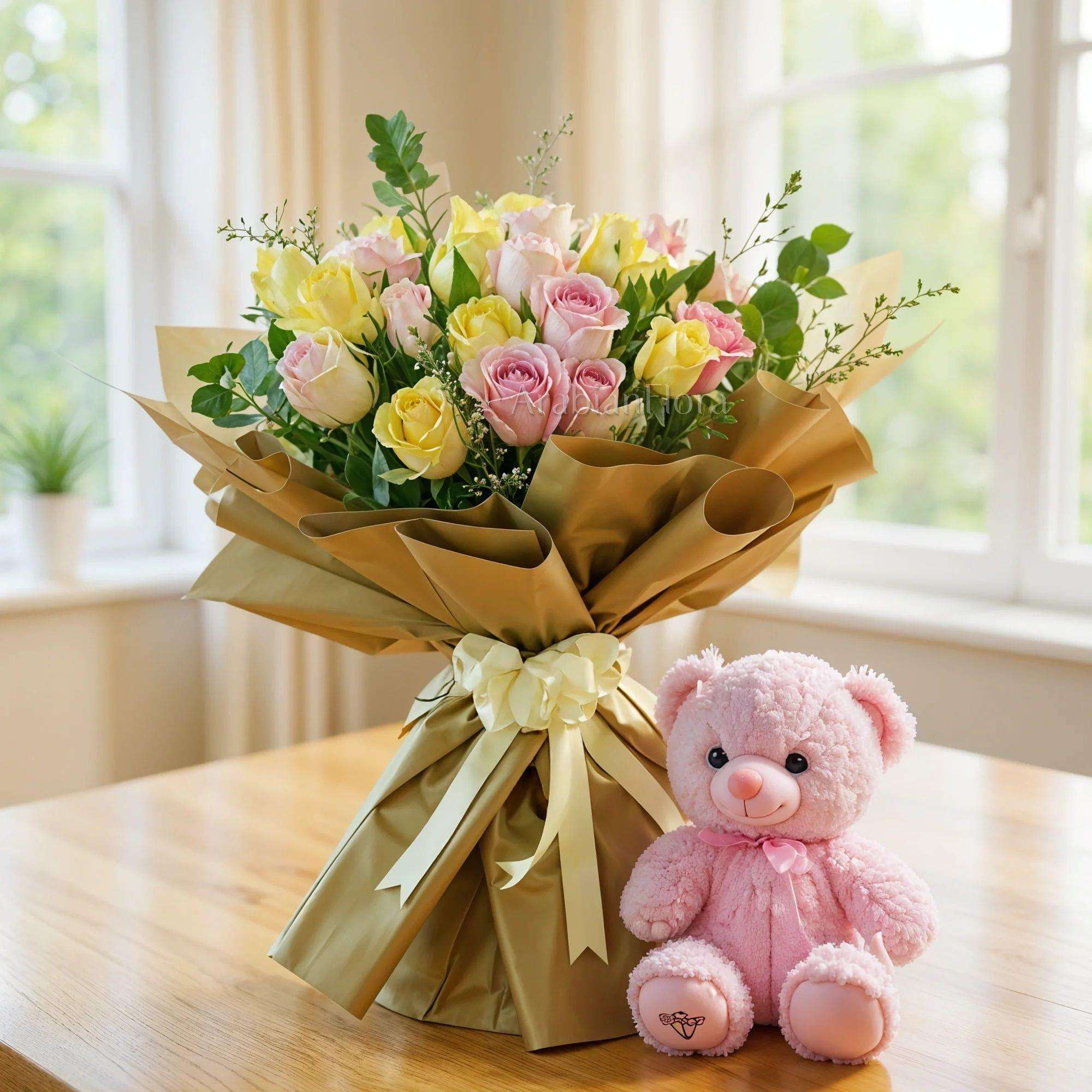 Blooms Rose & Teddy Gift Set - Ward and Haneen - Buy Flower in hawally, Kuwait