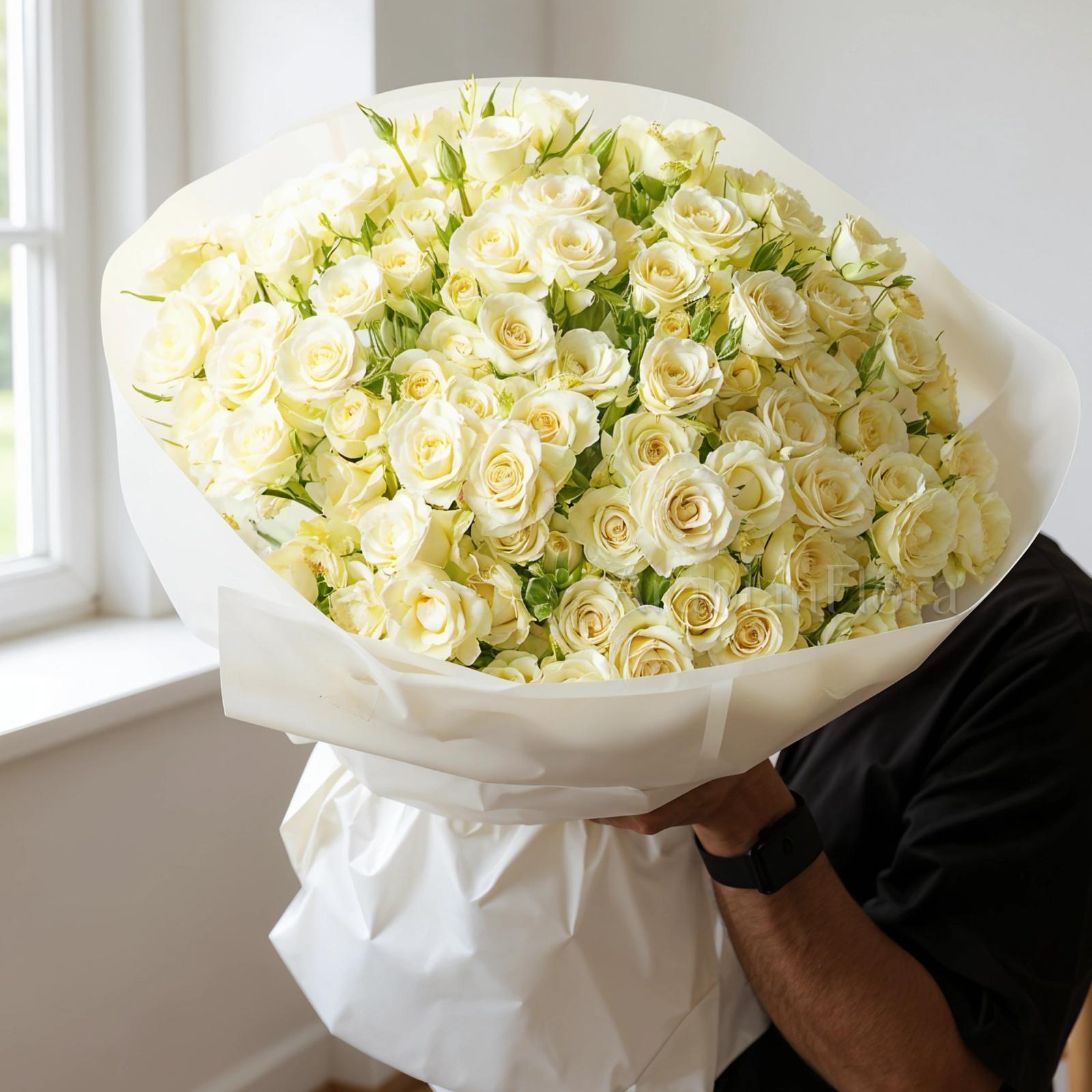 White Velvet Birthday baby Roses 100 Stems