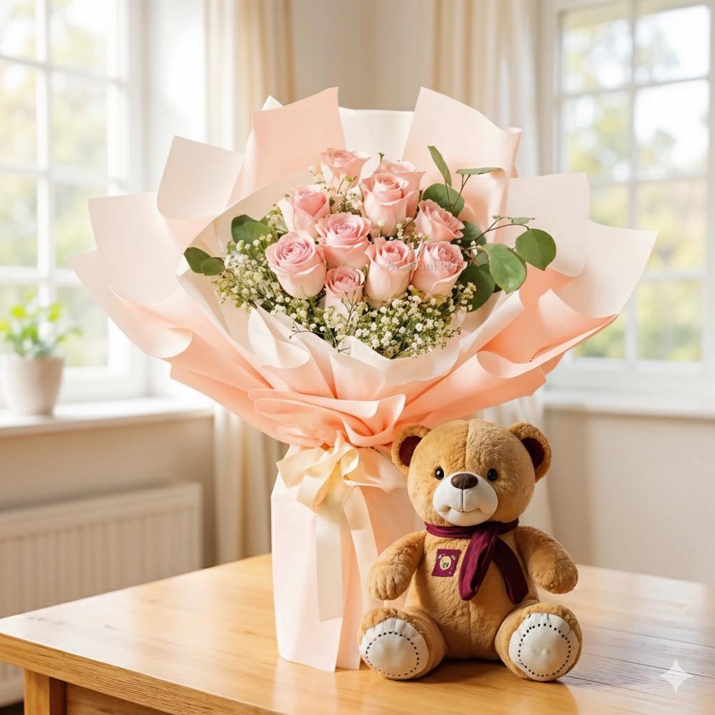 Blush Rose & Teddy Gift Set