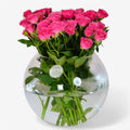 Blooming crystal vase with 10 baby Roses fuchsia pink