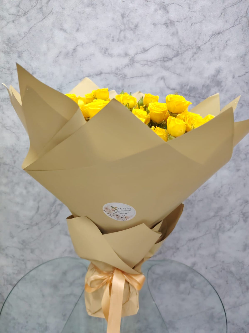 Yellow Baby Roses from Ward and Haneen's Crimson Deluxe 20 bouquet, showcasing vibrant, delicate blossoms in a close-up view.