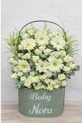 White daisy and rose flower basket by Ward and Haneen, featuring fresh blossoms arranged in a decorative basket.