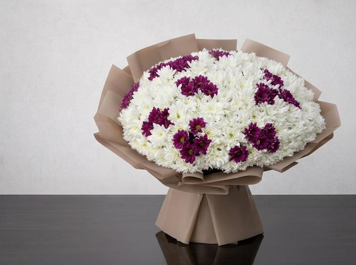 Royal Purple and White Chrysanthemum Bouquet