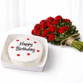 Classic Birthday Cake with Rose Bouquet