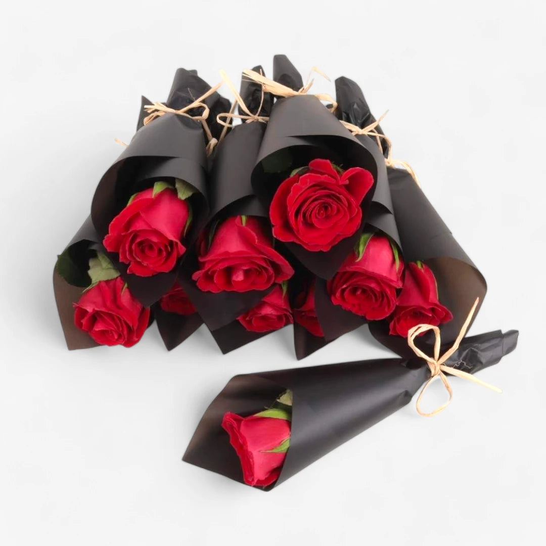 Midnight Velvet Red Rose Mini Bouquet Set – 10 Pieces